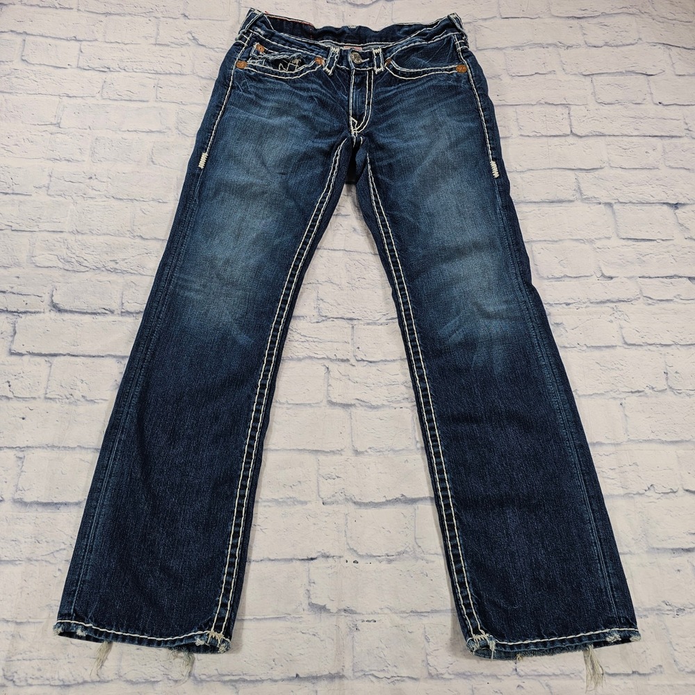 True Religion Ricky Super T Jeans Mens 33X33 Blue Contrast Stitch Y2K Made USA